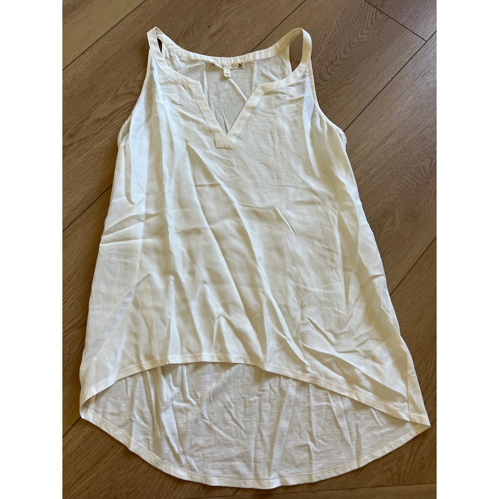 Soft Joie Women White V Neck Sleeveless Hi‎ Low Hem Tunic Top Size S
